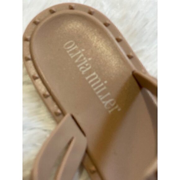 Olivia Miller Tulum Jelly Studded Sandals Sz 6 Nude Strappy Slip On Flat - Picture 7 of 8